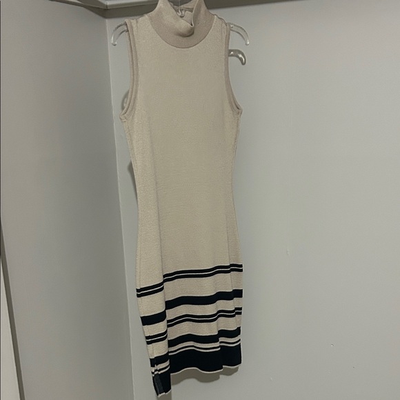 Mingle Dresses & Skirts - Sleeveless Cream Knit Midi Dress with Black Stripes